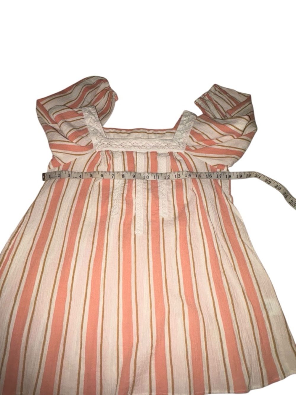 LC Lauren Conrad Striped Peasant Blouse Small Coral Cream Crochet Lace Boho - Picture 4 of 8